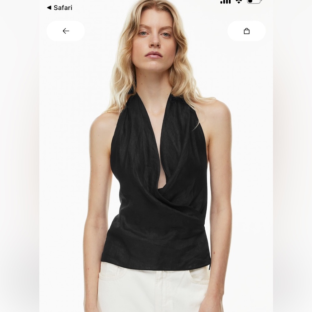 Wilfred Aritzia Martini Linen Halter Top Black‎